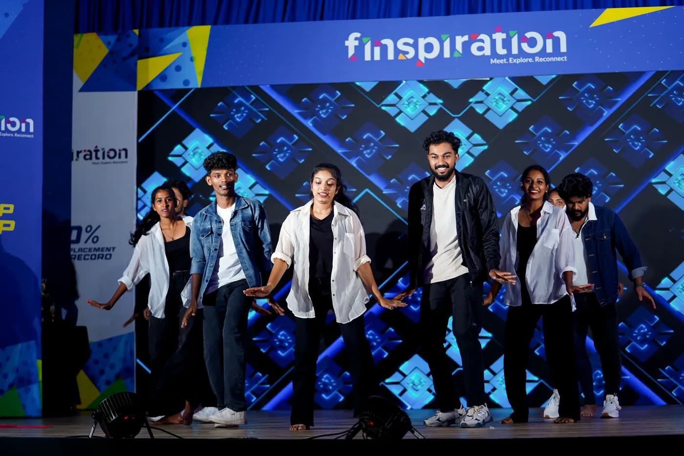 Students performing a group dance at Finspiration