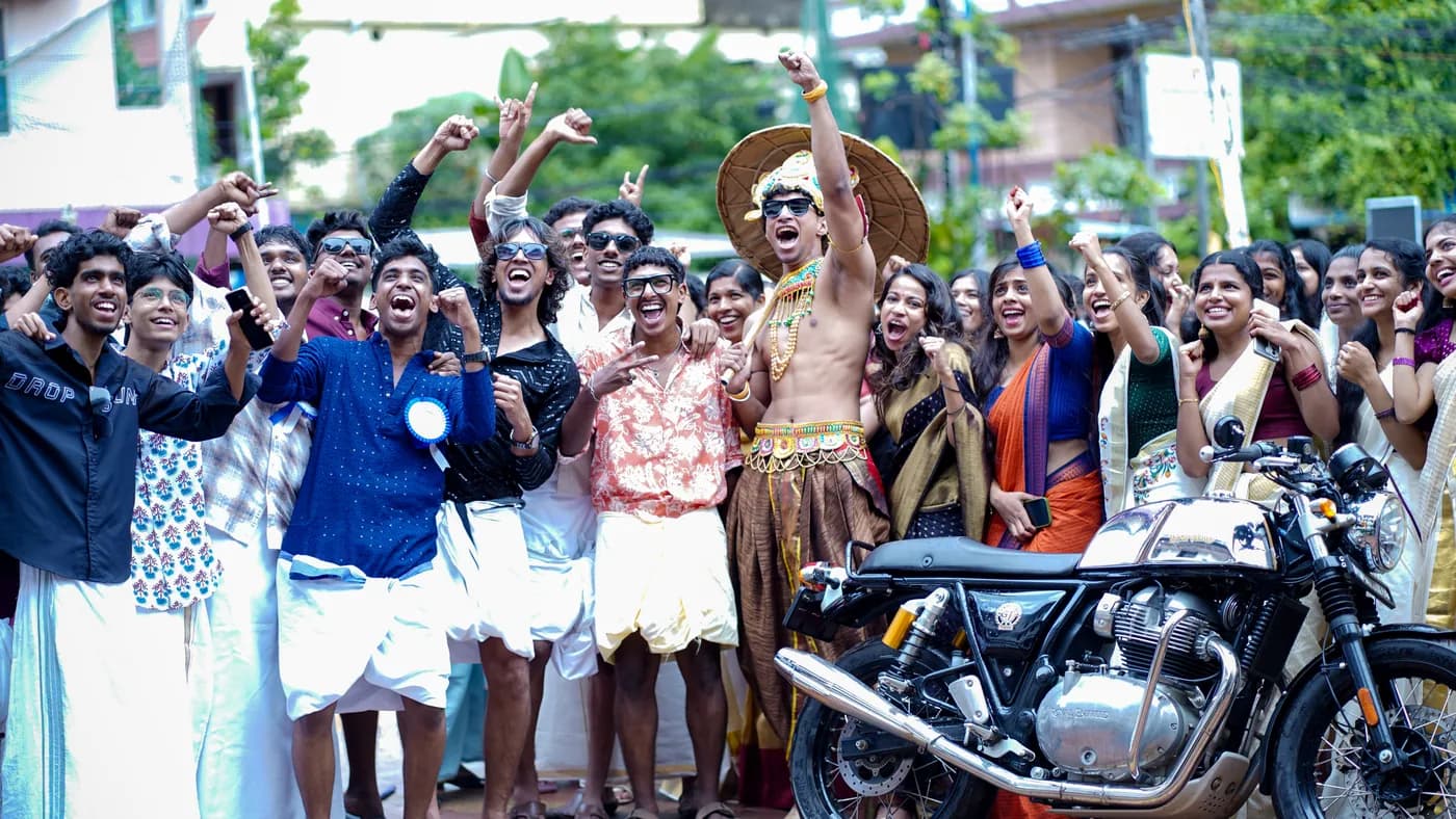 Finprov students celebrating Onam together outdoors