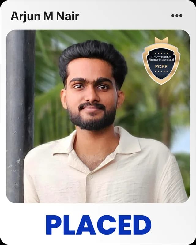 Arjun M Nair, placed Finprov learner