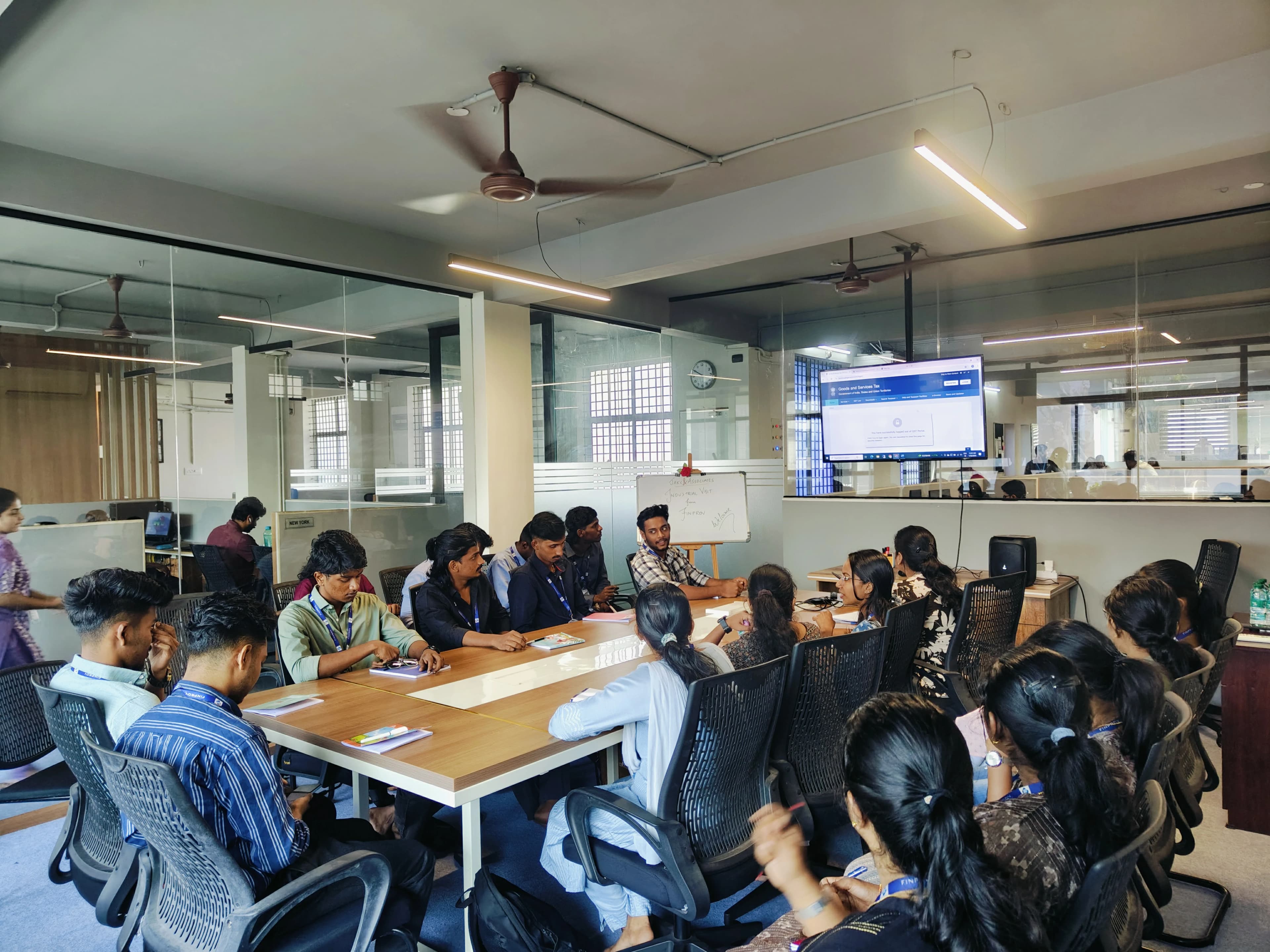 Finprov learners on an industrial visit to a company office