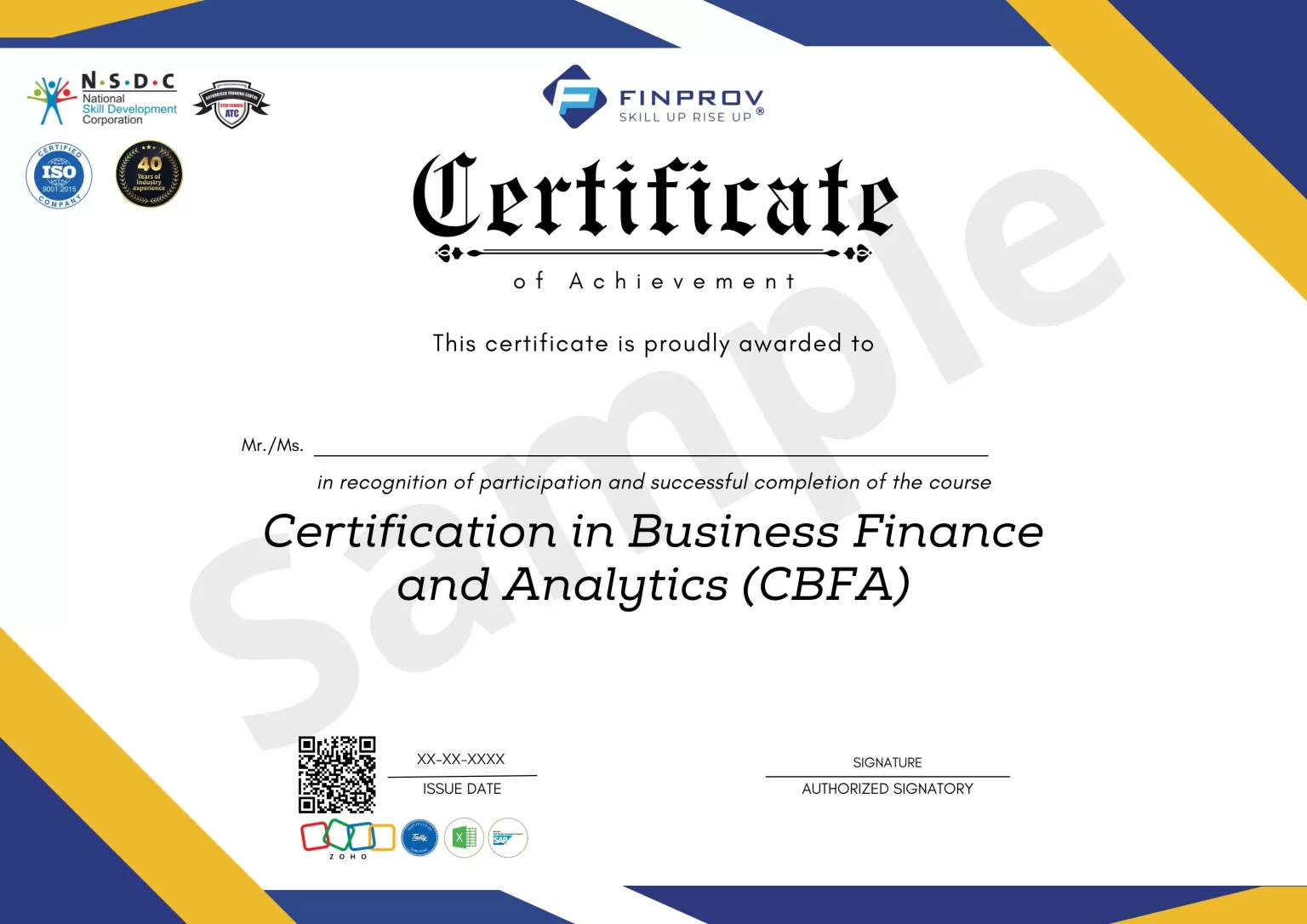 Certification in Business Finance and Analytics certificate