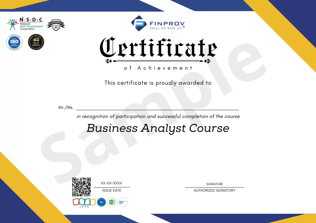 Business analyst course certificate