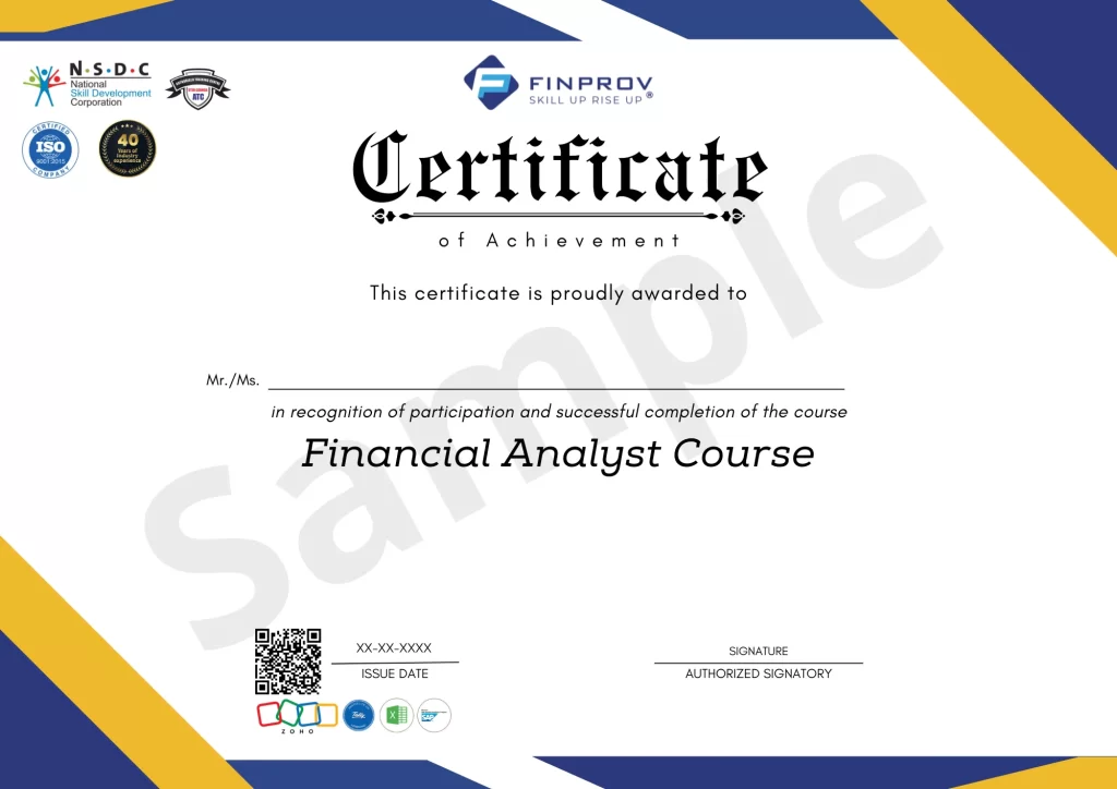 Sample image of financial analyst course certificate