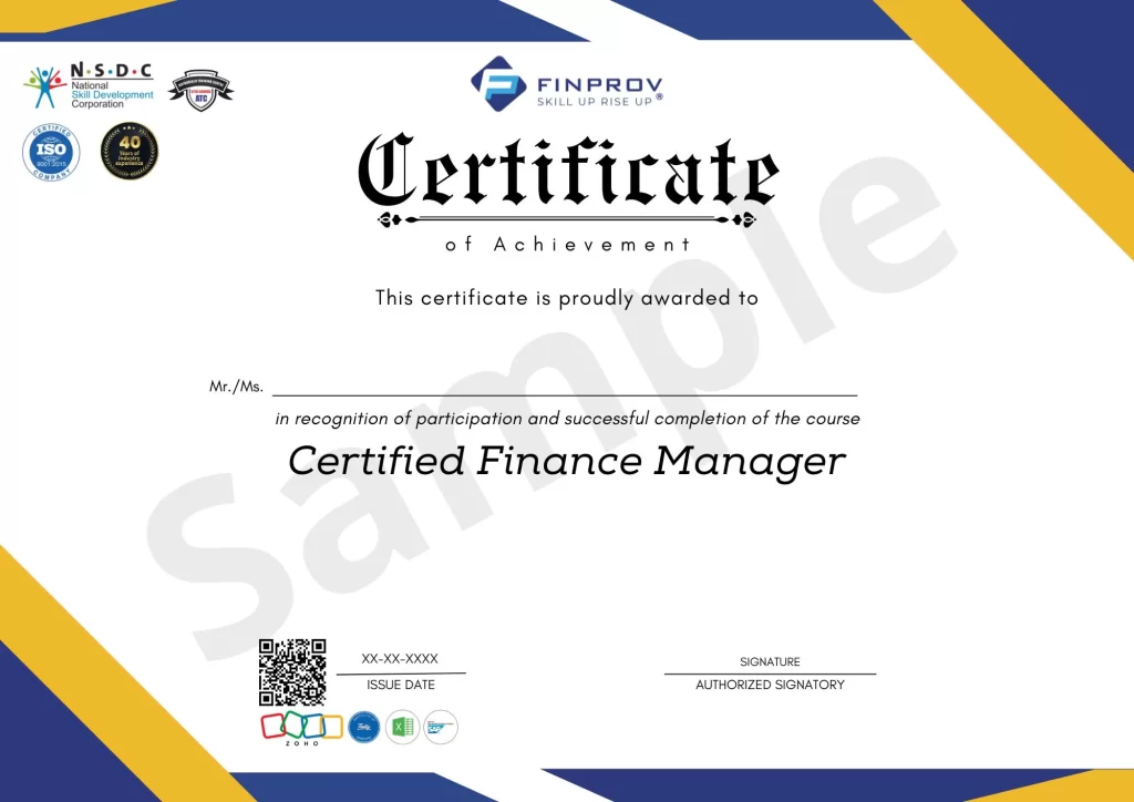 certified finance manager course certificate