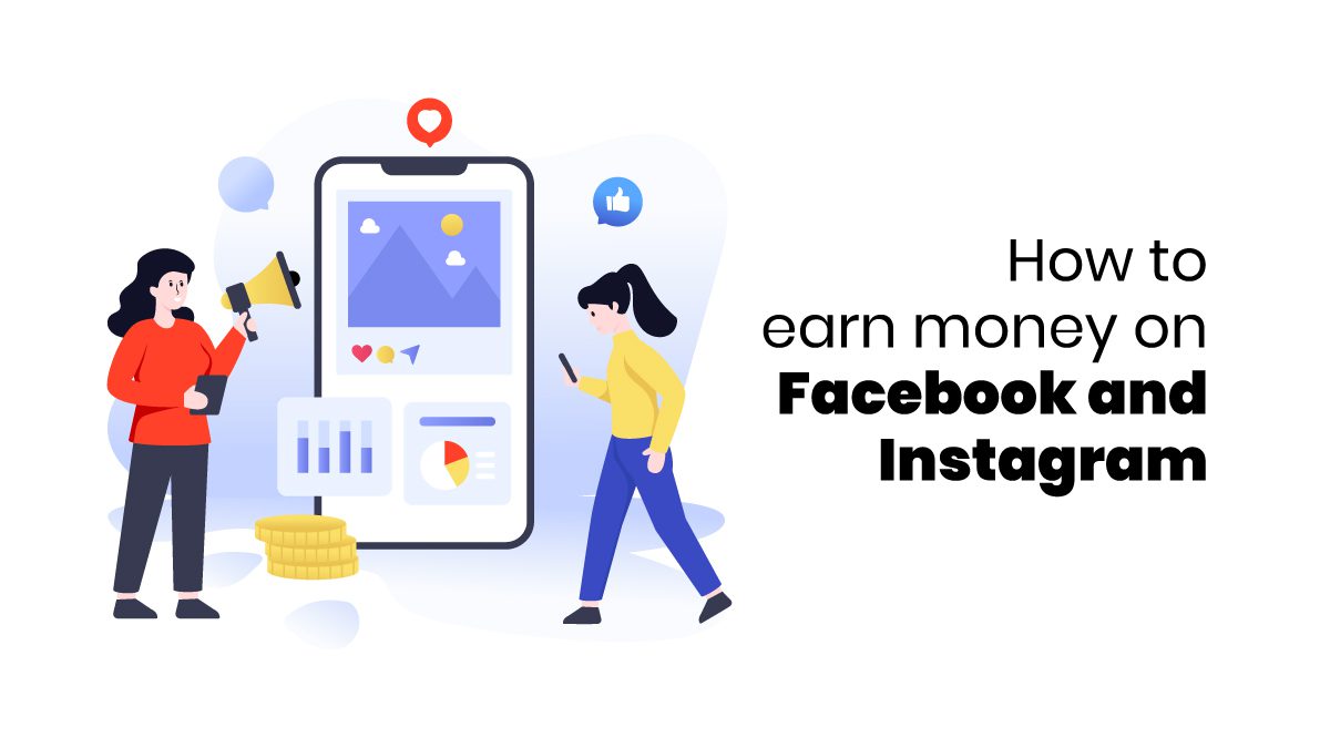 how to earn money on facebook and instagram - vector image