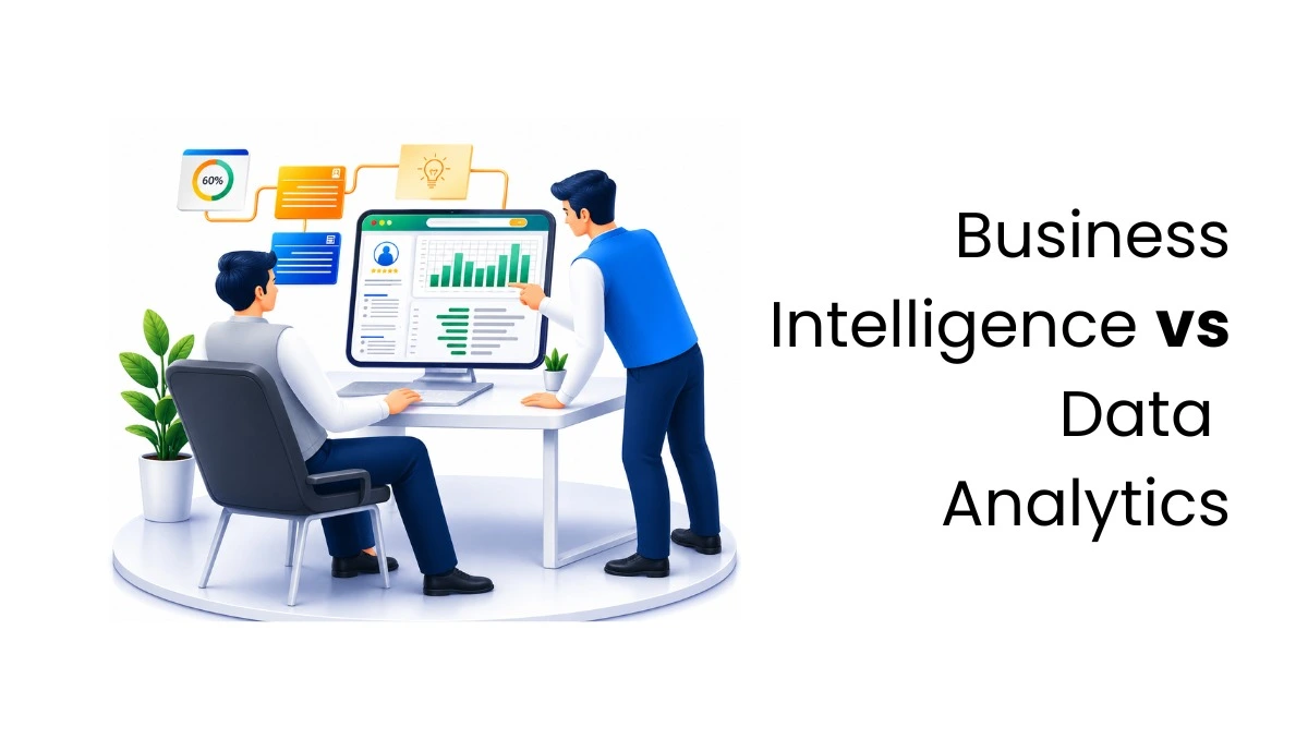 vector image showing business intelligence vs data analyst